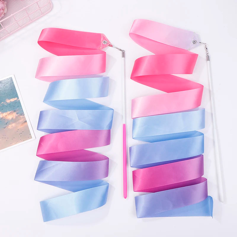 2M Rhythmic Gymnastics Dance Ribbon Twirling Wand | Rainbow Gymnastics Dance Ribbon QXL