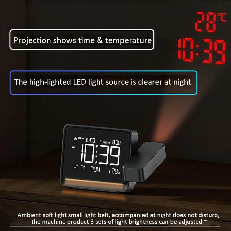 Digital Projection Alarm Clock | 180° Rotatable LED Display Projection Alarm Clock QXL