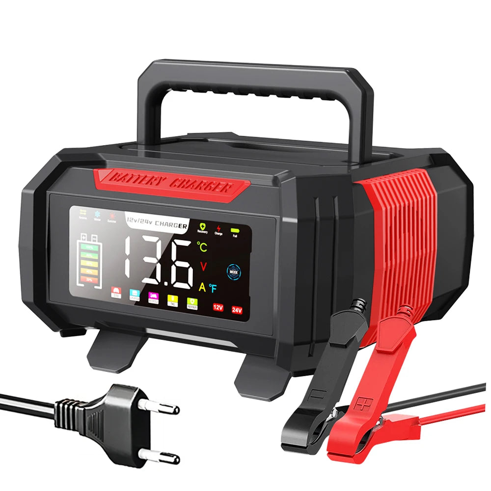 EAFC 15A Car Battery Charger 12V/24V | Lead-Acid & LiFePO4 Car Battery Charger QXL Red