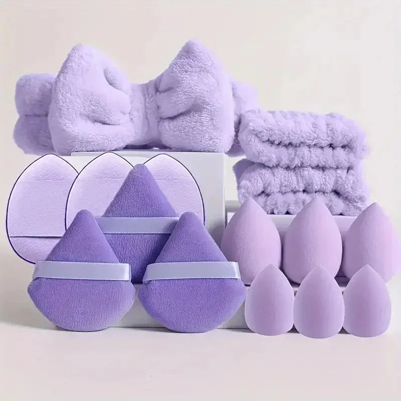 15-Piece Makeup & Skincare Tool Kit – Sponges, Puffs & Brushes Makeup Tool Kit QXL PURPLE
