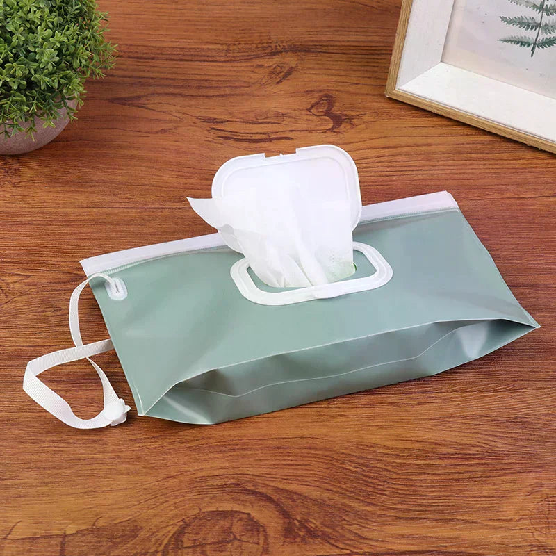 EVA Wet Wipes Bag with Snap Strap | Stroller Pouch Flip Cover Wet Wipes Bag QXL