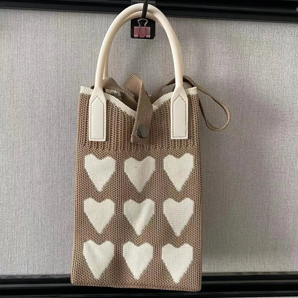 Knitted Heart-Shaped Mini Phone Bag | Crossbody Shoulder Purse Mini Crossbody Bag QXL