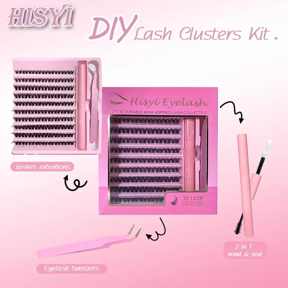 190-Pc 3D Cluster Lashes Kit | DIY Lash Extensions & Bond Seal Lash Extension Kit QXL