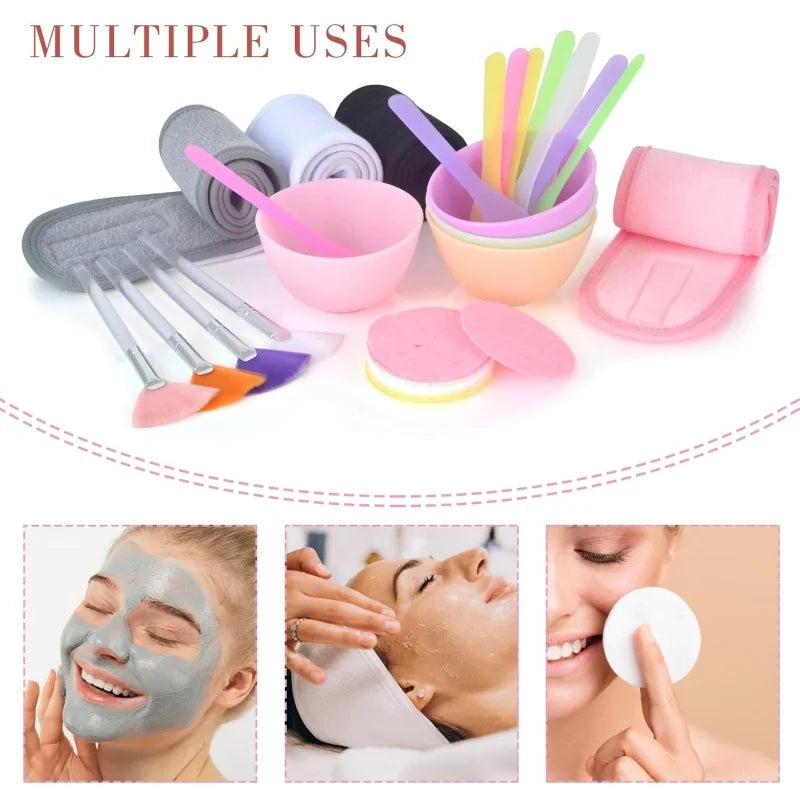 17-Pc Silicone Face Mask Mixing Bowl Brush & Spoon Set Mask Mixing Tool Set QXL