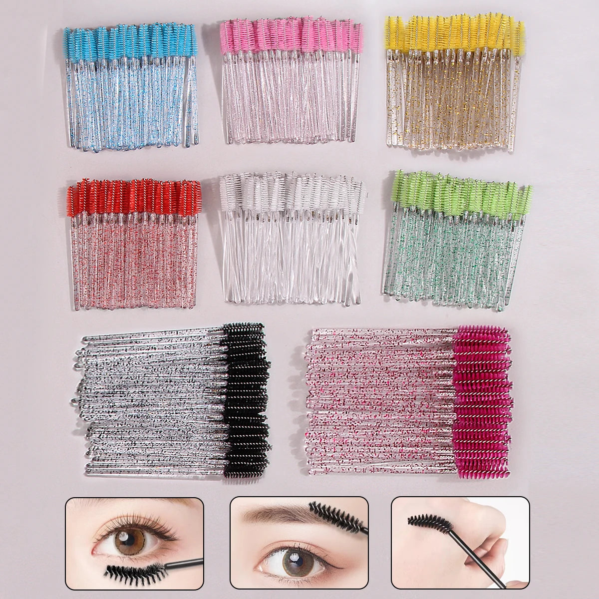 50-Pack Crystal Spiral Eyelash Brushes & Eyebrow Combs Eyelash Brush Set QXL