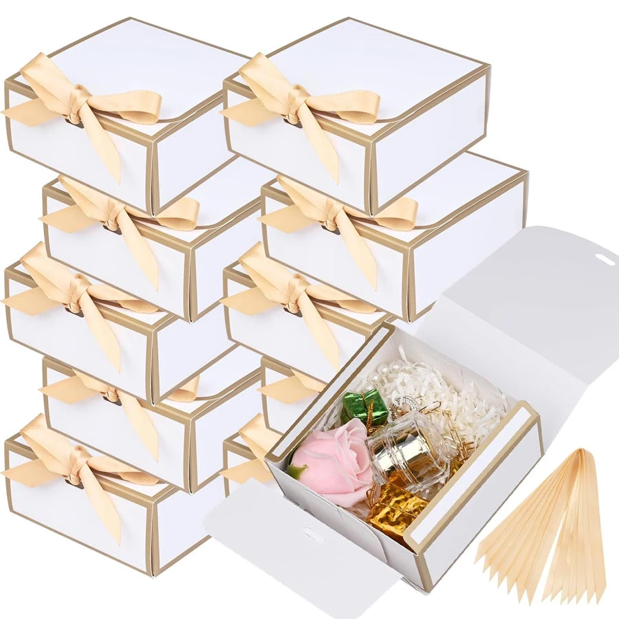 20-Pack Gift Boxes with Lids | Gold Trim & Ribbon 4.5"×4.5" Gift Boxes QXL