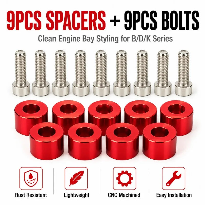 M8 Engine Bay Dress-Up Bolt & Spacer Kit – 9Pcs Aluminum Engine Bay Dress-Up Kit QXL
