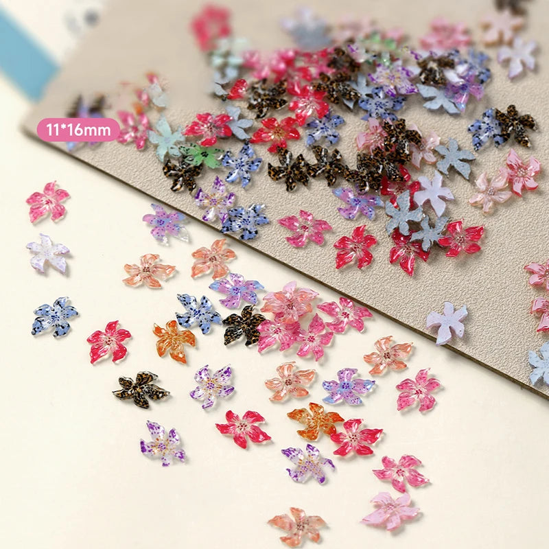 50-Pc 3D Resin Lily Flower Nail Charms | Ice Transparent DIY Nail Art Charms QXL