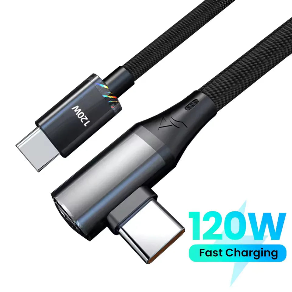 120W USB-C to USB-C 90° Elbow Fast Charging Cable 2M USB-C Charging Cable QXL