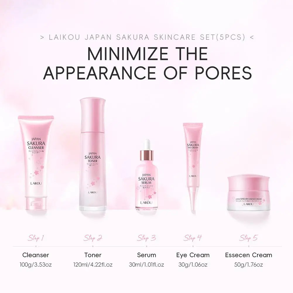 LAIKOU Sakura 5-Piece Skincare Set | Serum, Cream & Brightening Skincare Gift Set QXL