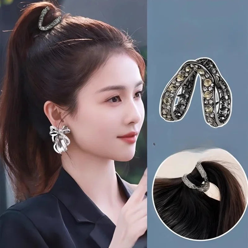 Rhinestone Metal Mini Ponytail Claw Clip | Anti-Droop Style Ponytail Claw Clip QXL