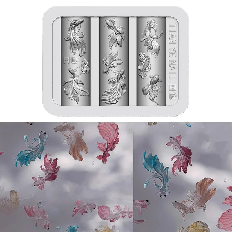 3D Lotus & Fish Silicone Nail Art Mold | DIY Carved Design Nail Art Mold QXL
