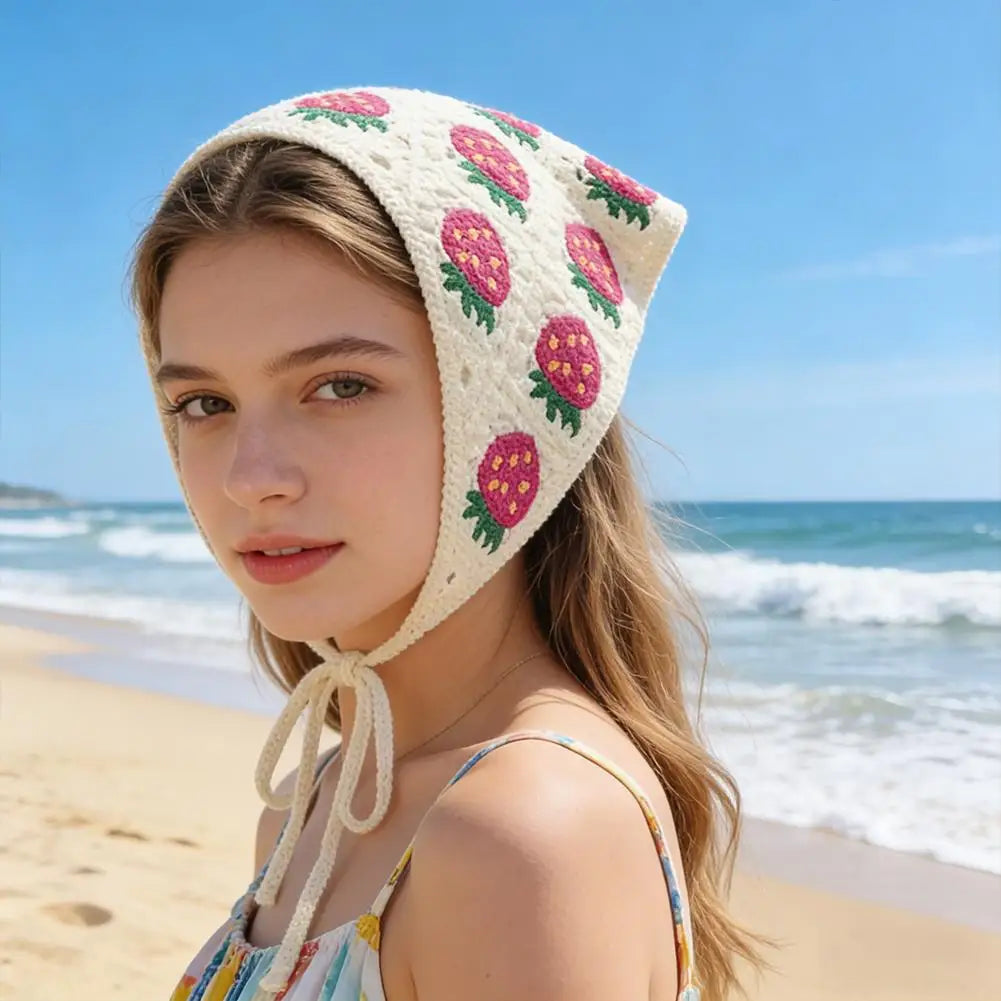 Boho Crochet Triangle Headscarf | Floral Mesh Beach Headband Triangle Headscarf QXL