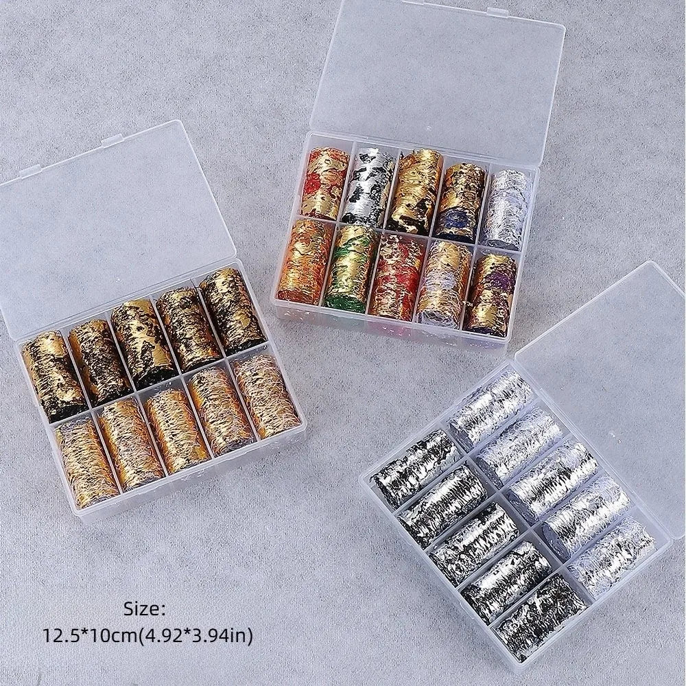 10-Roll Nail Foil Stickers | Gold Silver Floral Chameleon Decals Nail Foil Stickers QXL