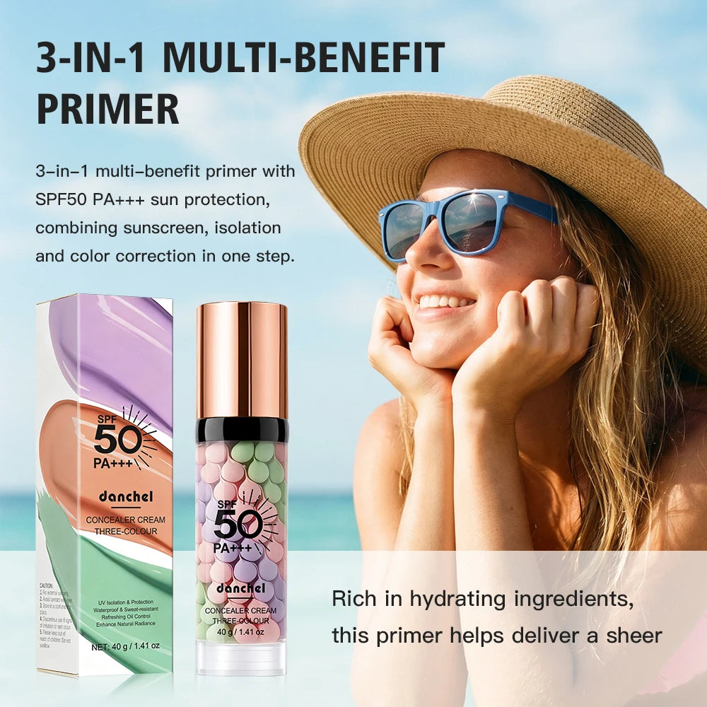 3-in-1 SPF 50 Color Correcting Primer Cream | Oil Control Makeup Primer Cream QXL