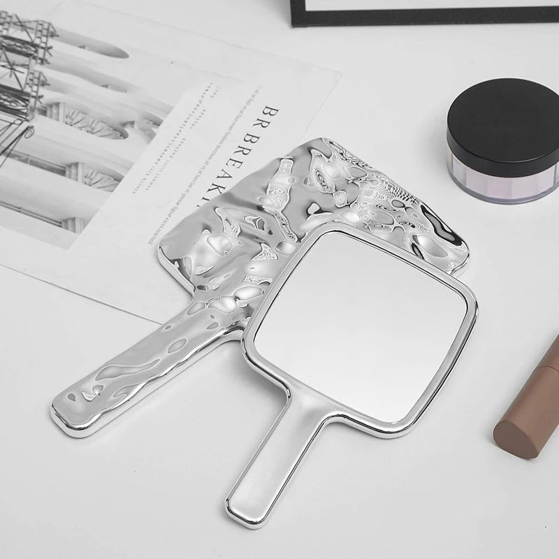 Silver HD Retro Handheld Makeup Mirror | Concave Convex Design Handheld Makeup Mirror QXL