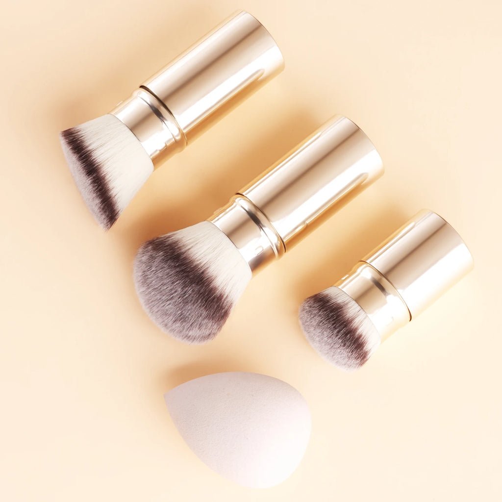 Ronshadow 3-Pc Retractable Powder Brush, Blush Brush & Sponge Makeup Brush Set QXL