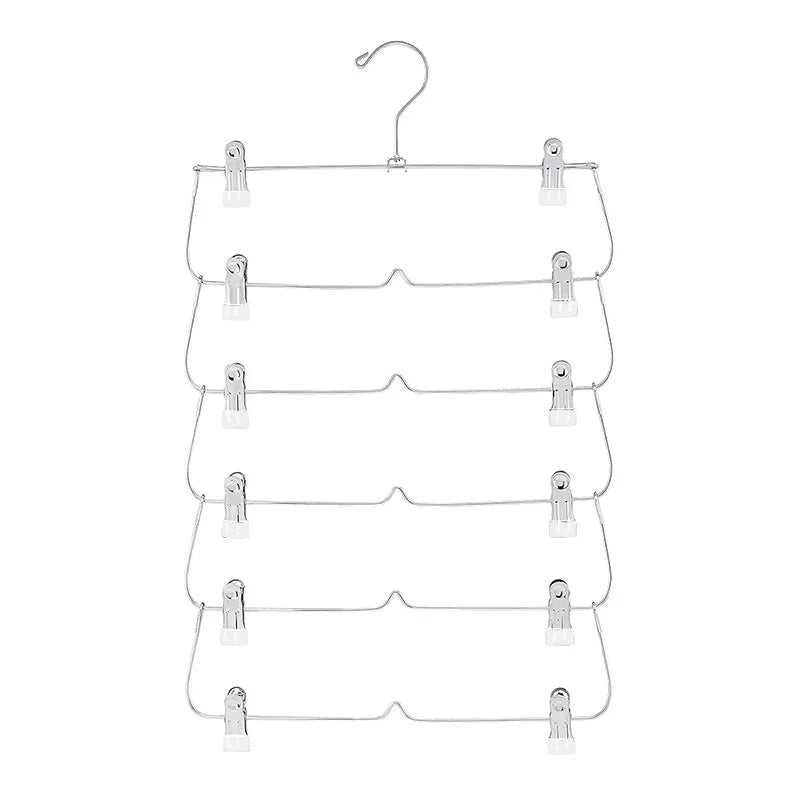 6-Tier Skirt & Pants Hanger with Clips | Space-Saving Closet Multi-Tier Clothes Hanger QXL 6 Layer White