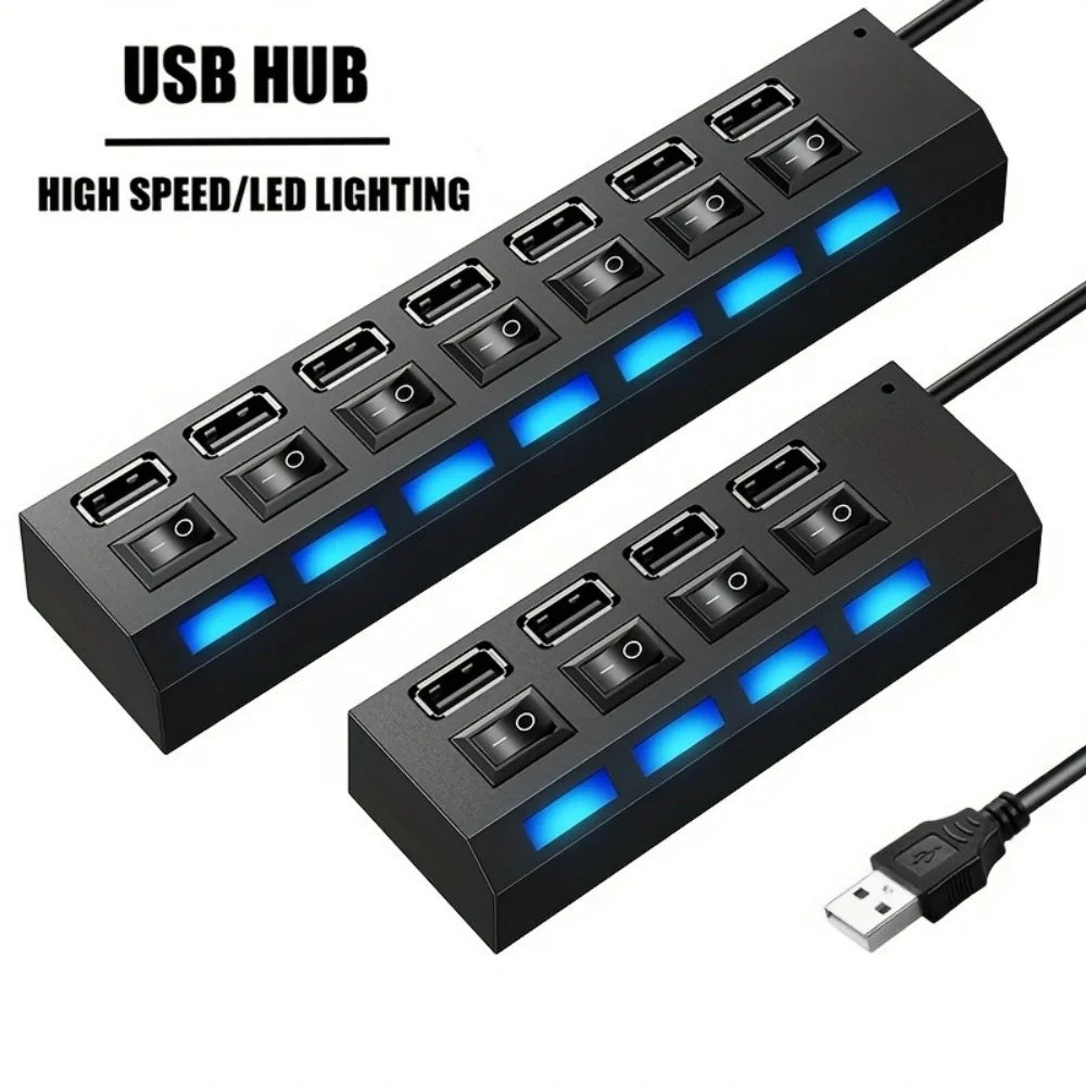 4/7 Port USB 2.0 Hub with Switch & LED | PC Laptop Splitter USB Hub QXL