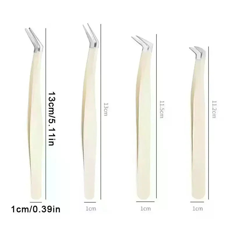 Precision Eyelash Tweezers Set with Storage Case | 4 Tips Eyelash Extension Tweezers QXL