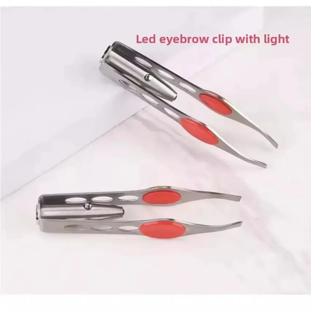 LED Eyebrow Tweezers | Stainless Steel Slanted Tip with Light LED Eyebrow Tweezers QXL