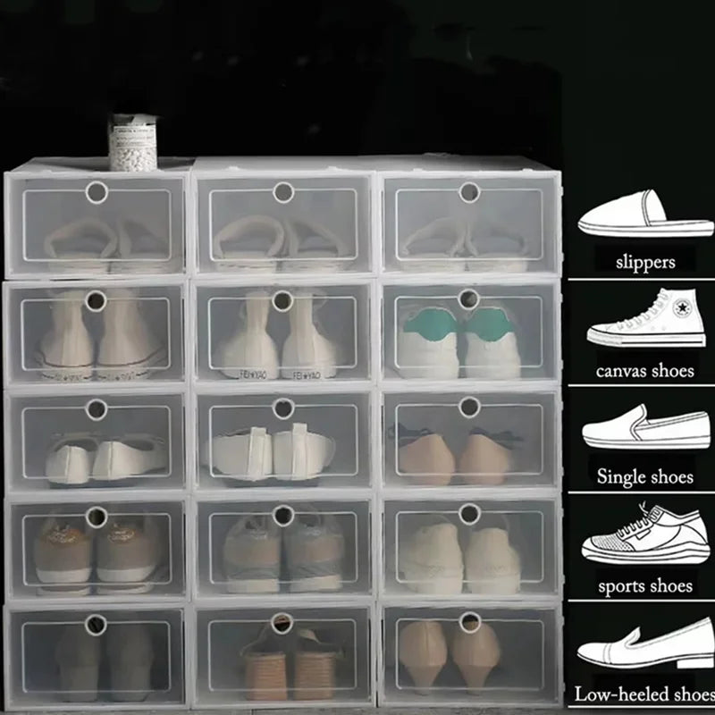 6-Pack Stackable Transparent Shoe Boxes | Foldable Organizer Shoe Storage Box QXL