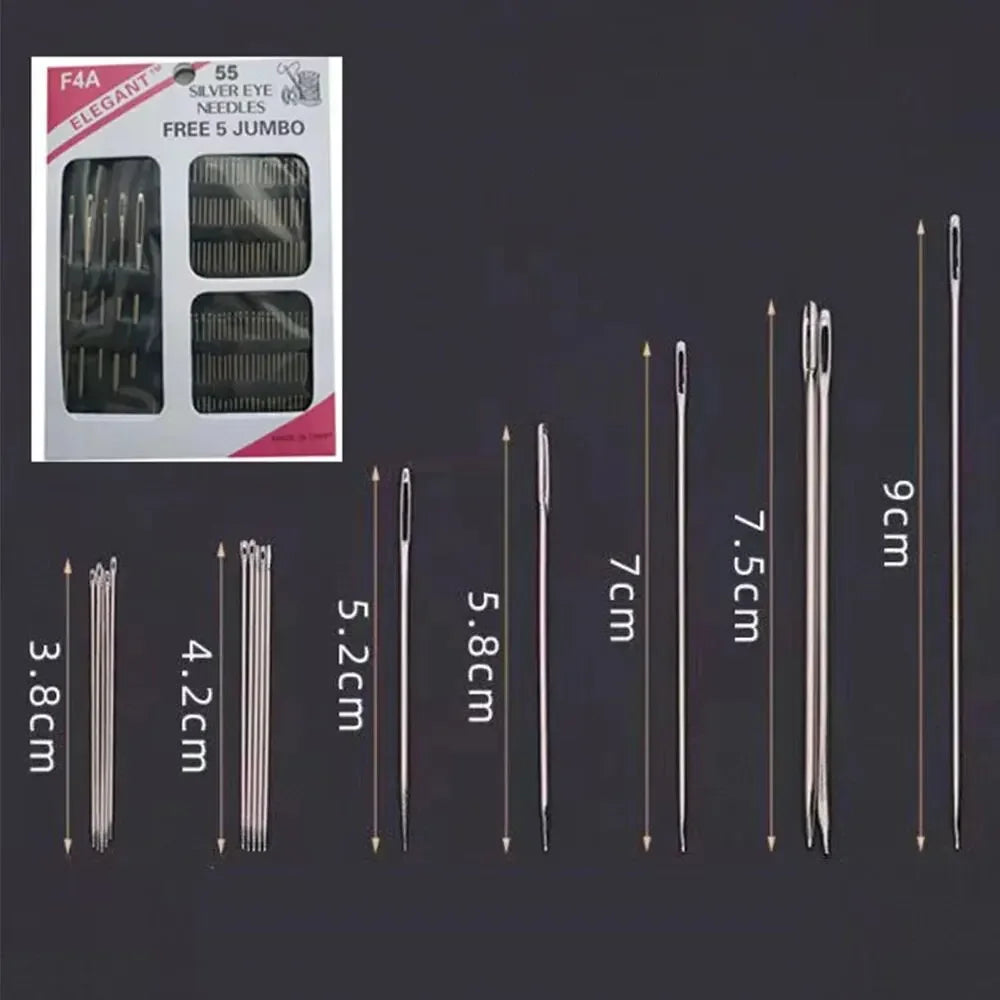 55-Piece Big Eye Hand Sewing Needles Set | Stainless Steel Hand Sewing Needles QXL