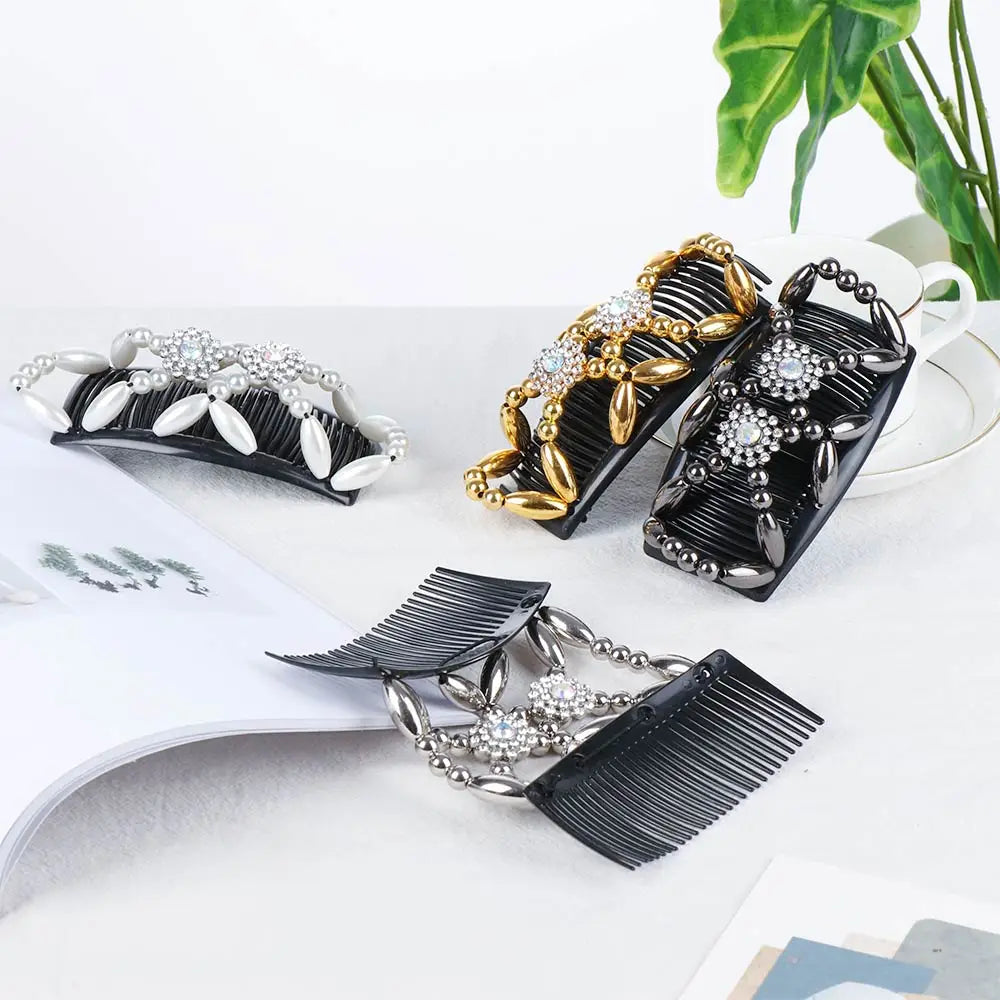 Handmade Crystal Beaded Hair Comb | Stretch Double Comb Clip Beaded Hair Comb QXL