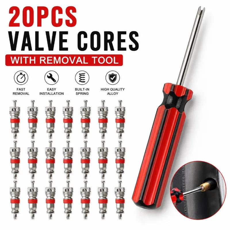 20-Pc Schrader Tire Valve Core Kit with Remover Tool Tire Valve Core Kit QXL