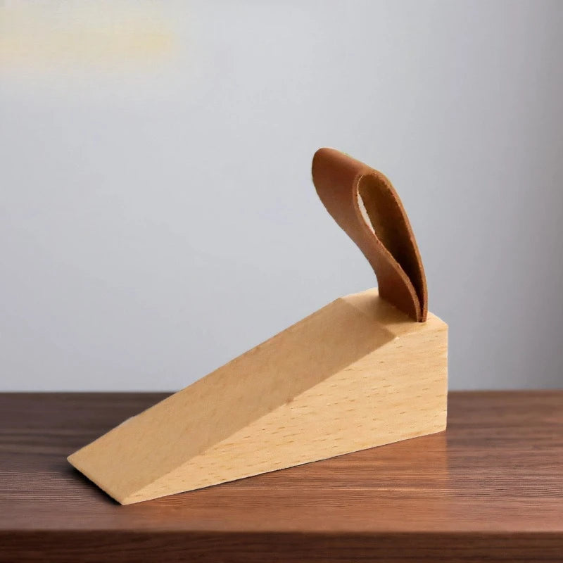 Wooden Door Stopper with Leather Ring & Non-Slip Rubber Base Wooden Door Stopper QXL MULTI