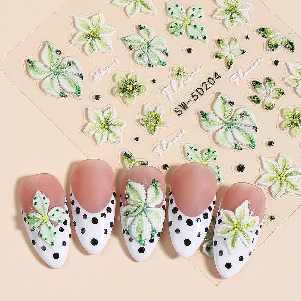3D Embossed Nail Stickers | French Floral Gold Petal Decals Nail Art Stickers QXL
