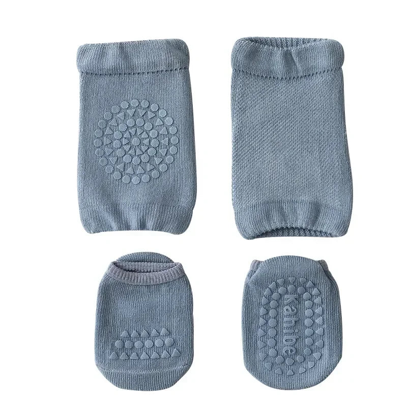 Baby Knee Pads & Anti-Slip Socks Set | Cotton Crawling Protector Baby Knee Pad Set QXL