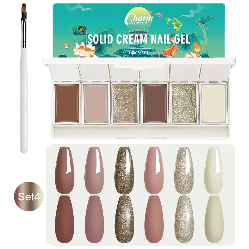 VERONNI 6-Color Solid Cream Gel Nail Polish Palette Kit Solid Gel Nail Polish QXL Set 04-C017-C024
