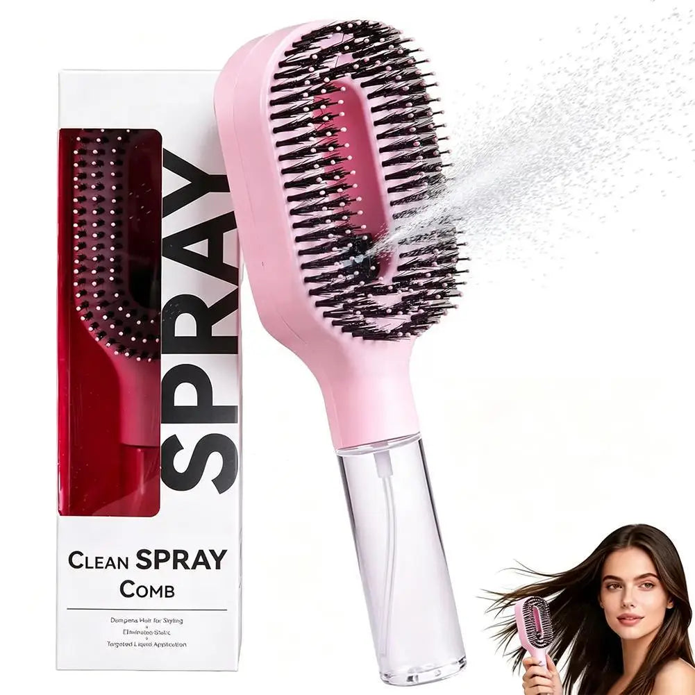 Refillable Spray Hair Comb | Mist Detangling Styling Brush Spray Detangling Comb QXL pink