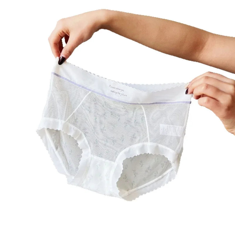 Women's Mid-Waist Lace Briefs | Cotton Crotch Floral Panties Women's Lace Briefs QXL