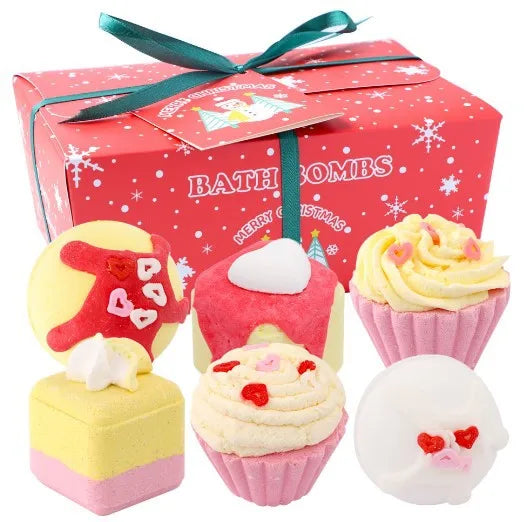Cake Bath Salt Ball Set – 6-Pc Sea Salt Moisturizing Soak Bath Salt Ball Set QXL Christmas Pink Cake