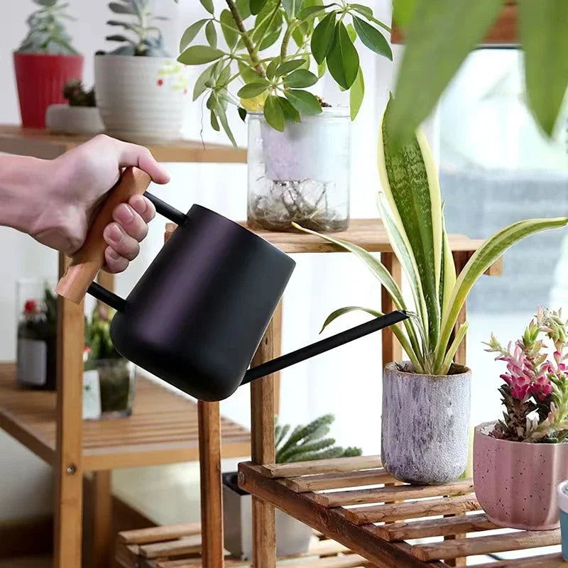 Stainless Steel Long Spout Watering Can – Wooden Handle 1L Garden Watering Can QXL