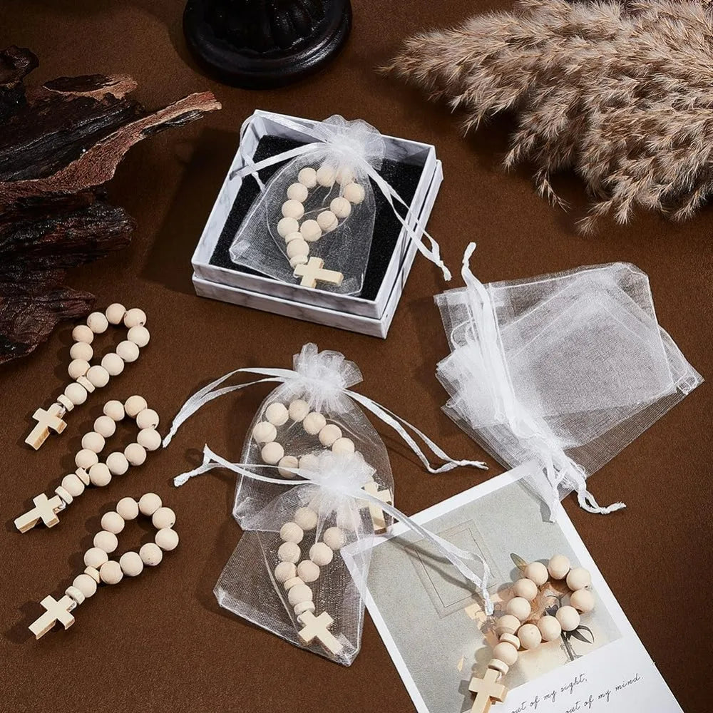 36-Pack Mini Wooden Rosary Beads with Cross Pendant | 3.6" Rosary Bead Set QXL
