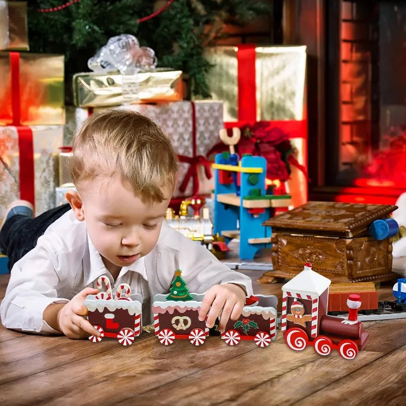 Painted Wooden Christmas Train Table Decoration Set Christmas Decoration QXL