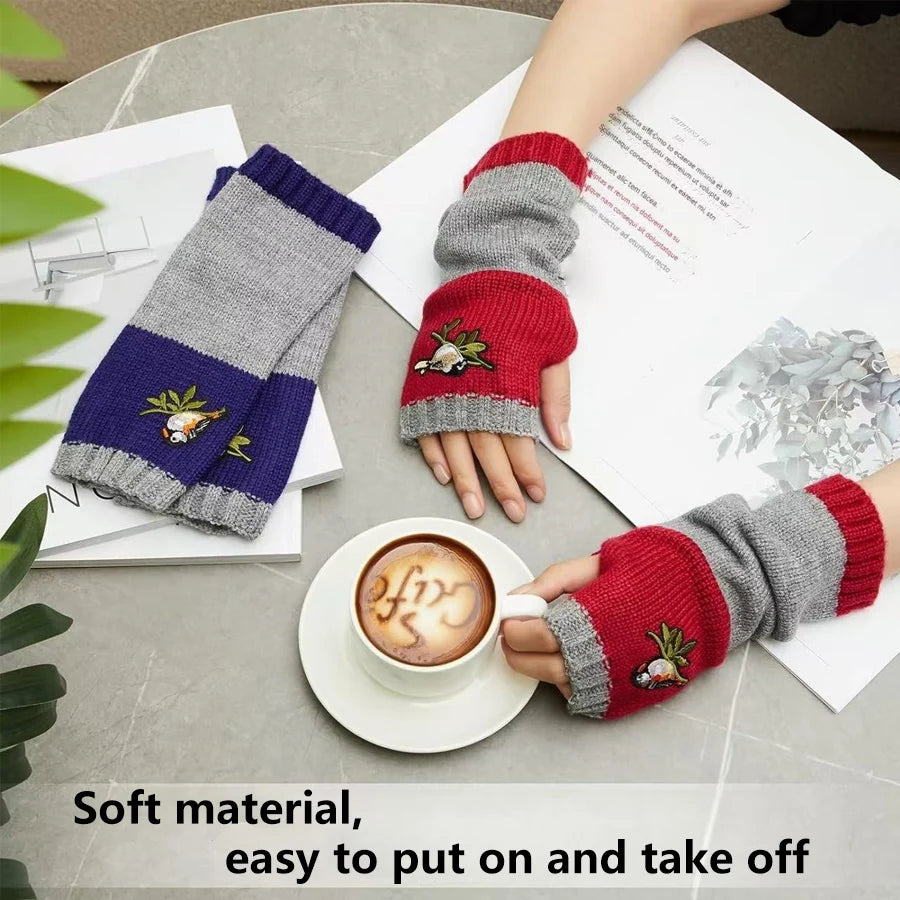 Women's Embroidered Fingerless Gloves – Cat, Bird & Heart Fingerless Gloves QXL