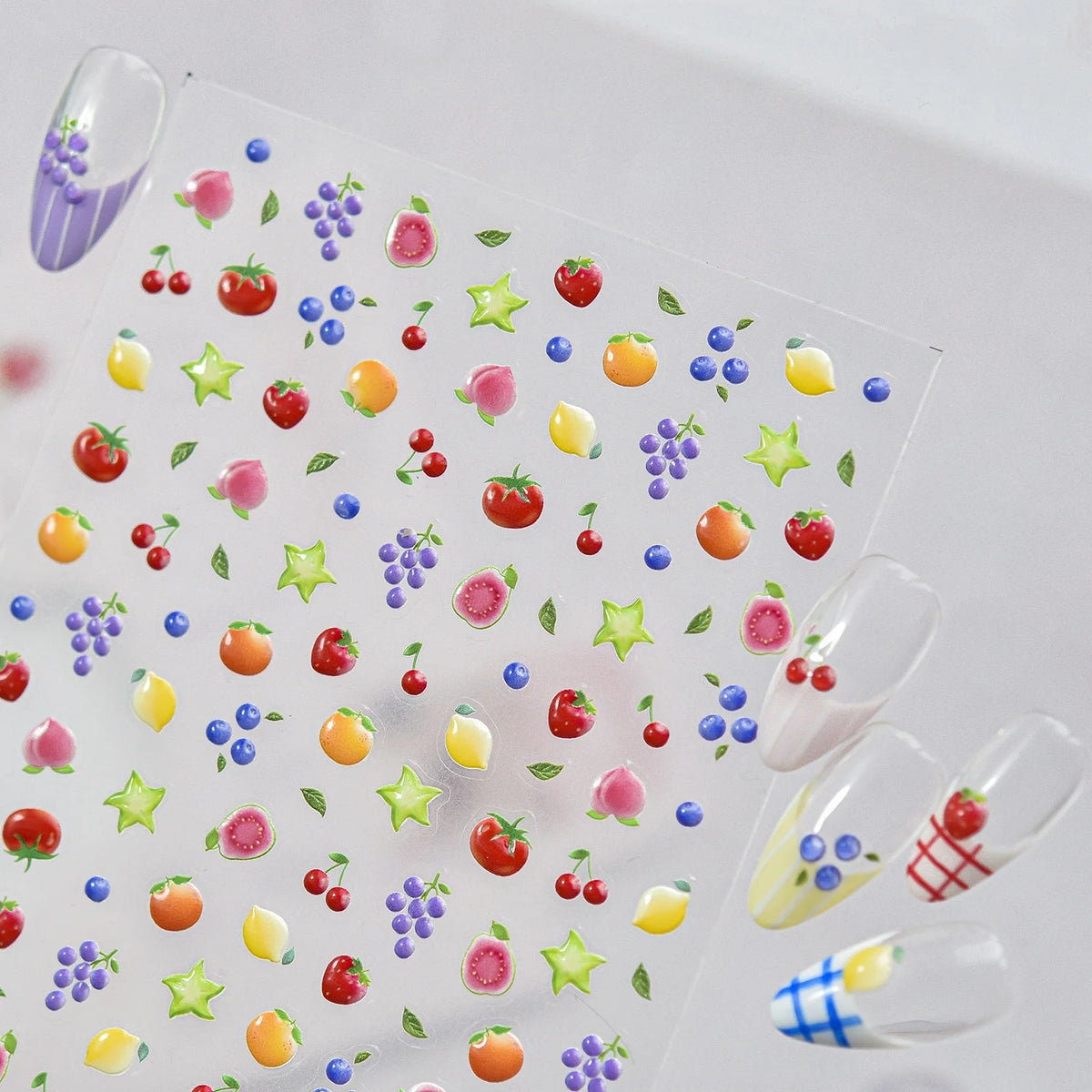 5D Embossed Fruit Nail Stickers | Cute Strawberry & Blueberry Nail Art Stickers QXL