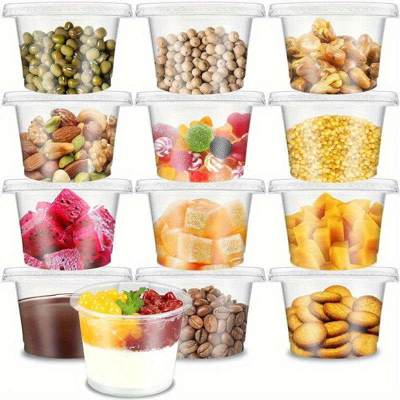50-Pack 8 oz Disposable Plastic Cups with Flat Lids Disposable Cups Set QXL