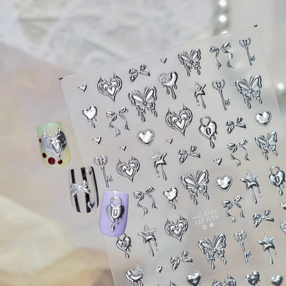 5D Nail Stickers – Vintage Key Heart Butterfly Retro Decals Nail Art Stickers QXL