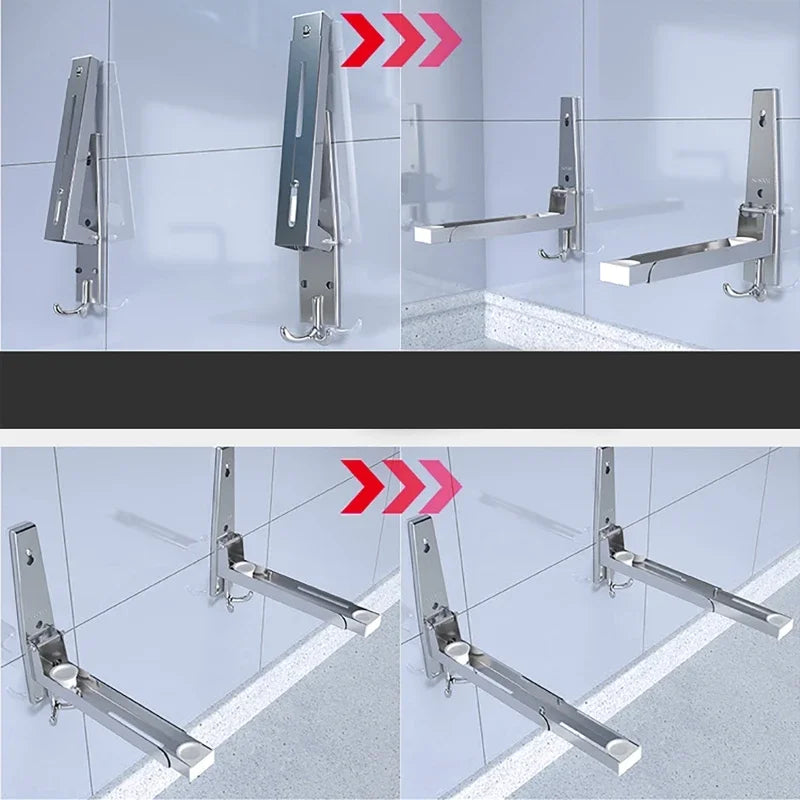 Adjustable Wall-Mount Microwave Shelf | Stainless Steel Rack Kitchen Wall Shelf QXL
