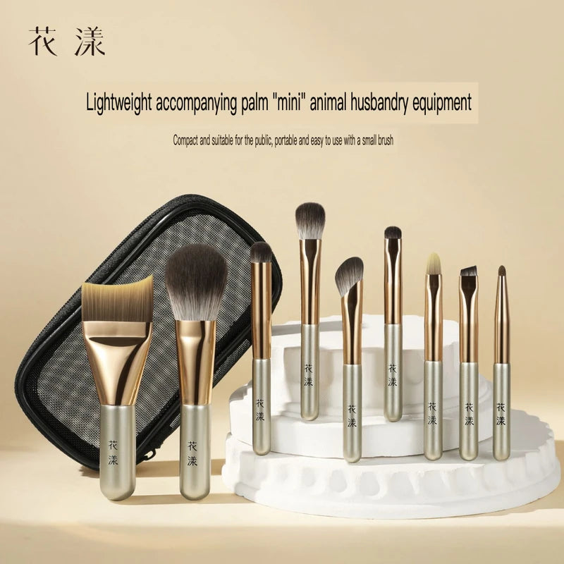 9-Pc Mini Portable Makeup Brush Set | Soft Animal Hair Brushes Makeup Brush Set QXL