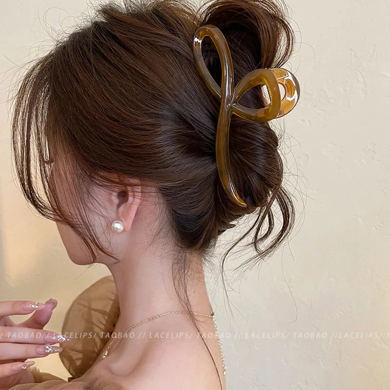 Premium Acetate Shark Clip – Non-Slip Bun Maker for Women Hair Clip QXL coffee color