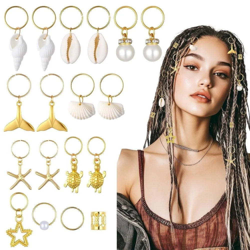 40-Pc Ocean Seashell Hair Clips & Dreadlock Braid Rings Set Braid Hair Accessories QXL