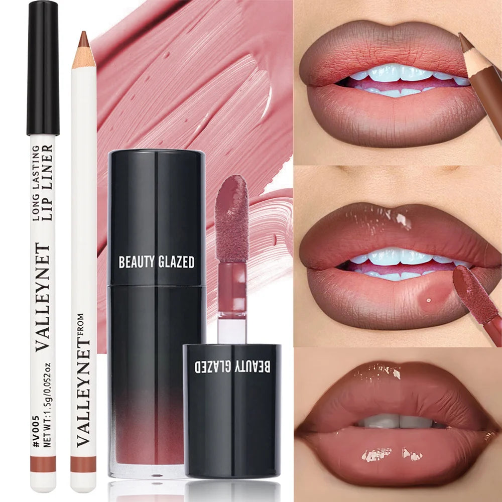 Matte Velvet Lip Liner & Lip Oil Set | Waterproof, Long-Lasting Lip Liner & Oil Set QXL