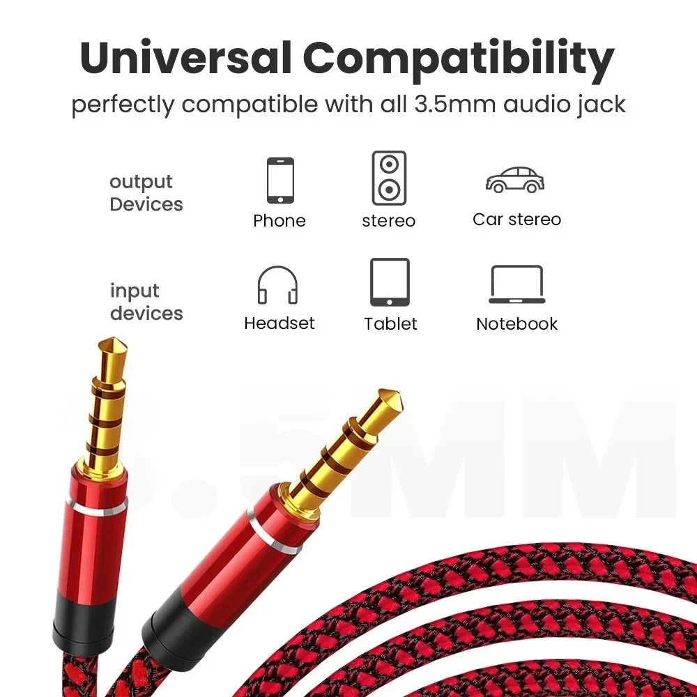 1.5m Braided 3.5mm Male to Male AUX Audio Cable | Car & Phone AUX Audio Cable QXL