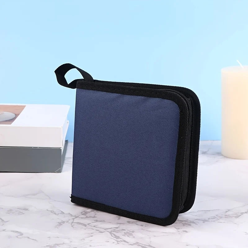 40-Disc CD DVD Storage Case | Portable Zipper Binder Wallet Disc Storage Case QXL Blue